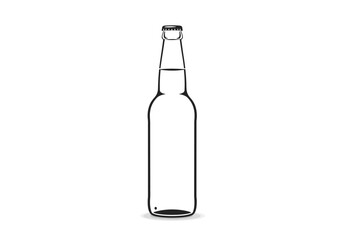Lineart of a bottle cylindrical body and a narrow neck capped with a bottle cap Shadow at the base