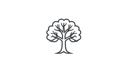 A stylized white tree with detailed branches and rounded leaves isolated on a solid black background