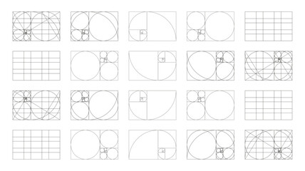 Golden ratio templates. Fibonacci array, numbers form. Harmony proportions frame. Method golden section sample.