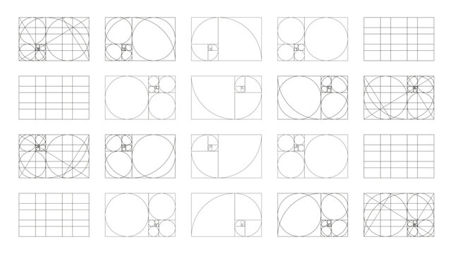 Golden ratio templates. Fibonacci array, numbers form. Harmony proportions frame. Method golden section sample.