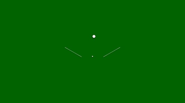 Animation of a ball bouncing on two elastic lines on a green background.