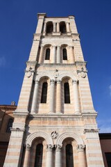 Ferrara Cathedral tower - landmark in Northern Italy. Roman Catholic church.
