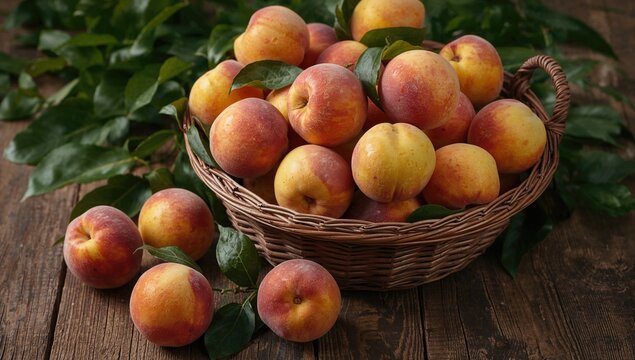 Basket filled with fresh peaches