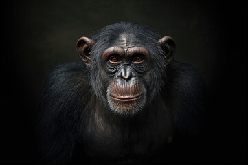 Fototapeta premium Close-up of a chimpanzee against a black backdrop