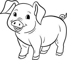 Coloring page pig vector illustration for children. Easy to use and customize. Perfect for preschool and kindergarten worksheets, homeschooling materials, or fun activity books. Vector illustration