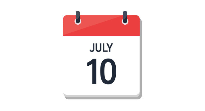 A minimalist calendar icon showcasing July 10th, ideal for reminders and event visualization for planning, appointment management and scheduling