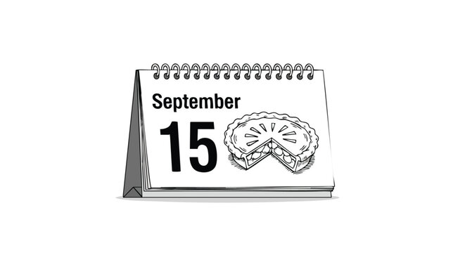 Calendar with September 15th and Pie Doodle Celebrates National Cream Filled Donut Day  on a Sketchy Desk Calendar