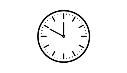 A white clock face showing almost noon, on a stark black background with simple lines for markers