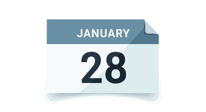January 28th calendar icon with a flipped page, illustrating a specific date within the winter month, suitable for reminders