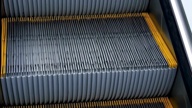 Escalator Steps Close-Up - Moving Upward in a Modern Building.