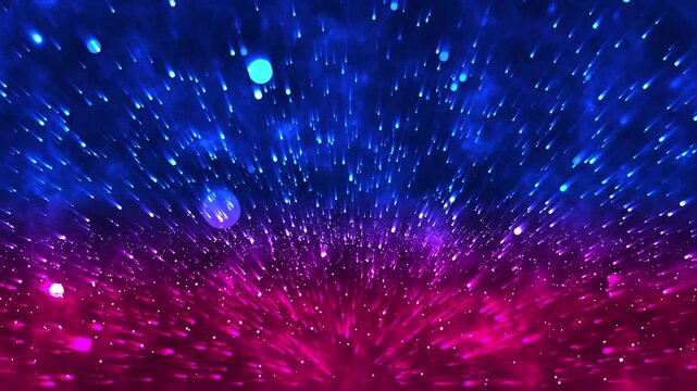 Particle blue, red, purple background. Star flying space for universe background