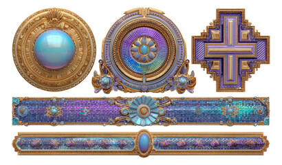 Elegant Decorative Elements with Iridescent Blue and Purple Patterns on Transparent Background
