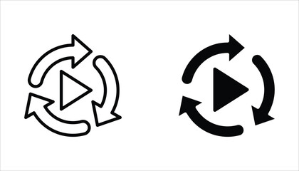Replay icon set. Replay video button symbol. Repeat icon. Replay video button icon Isolated on white background.