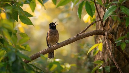 Obraz premium Sooty-headed Bulbul perched on a branch (Pycnonotus aurigaster)