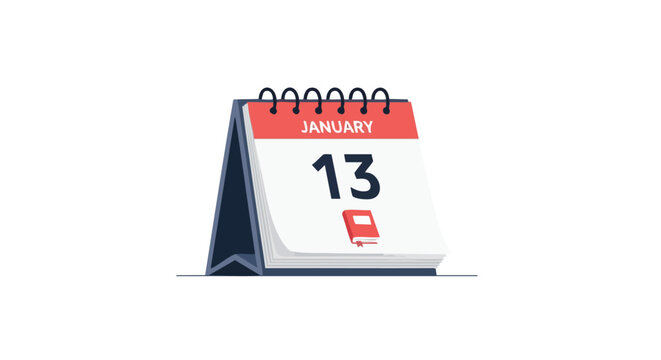 January 13th reminder on desktop calendar with book icon, marking special study events and scheduling plans, perfect for project management