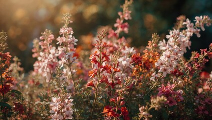 Close-up shot of blooming garden blossoms in a natural setting