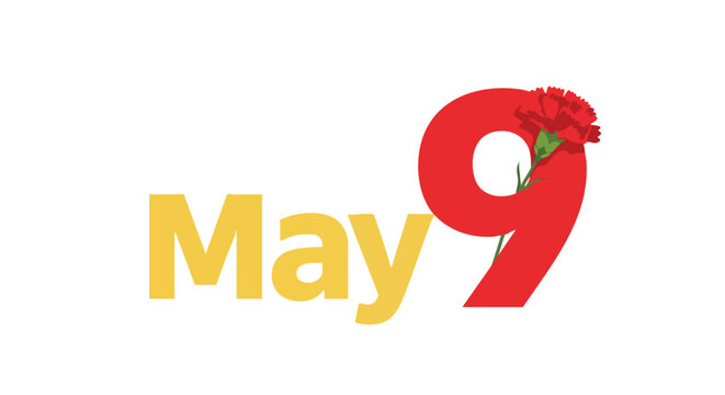 Visual presentation commemorating the ninth of May using vibrant colors and floral ornamentation, signifying a special day of remembrance - Powered by Adobe