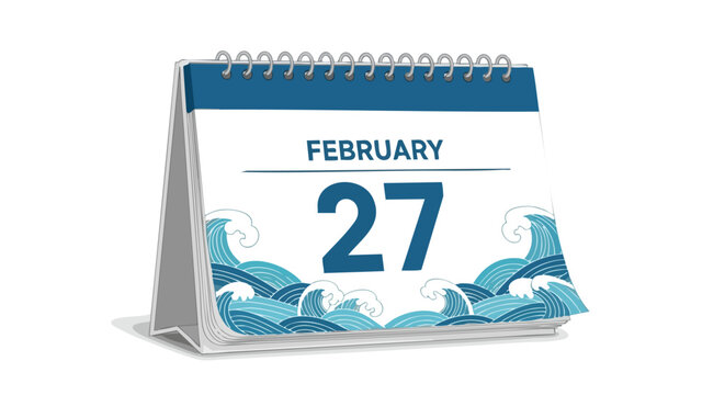February 27th Calendar with Ocean Wave Graphic for Scheduling and Planning Activities or Events on the Twenty Seventh Day of February