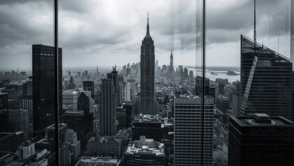 Monochrome glass facade perspective in commercial office buildings