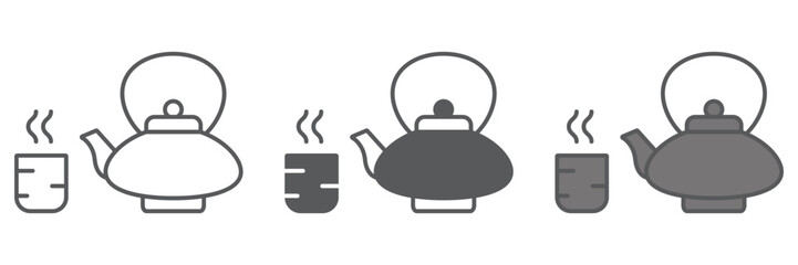 Obraz premium Japanese tea icon, asian and drink, kettle and cup sign, vector graphics, a linear pattern on a white background. editable stroke