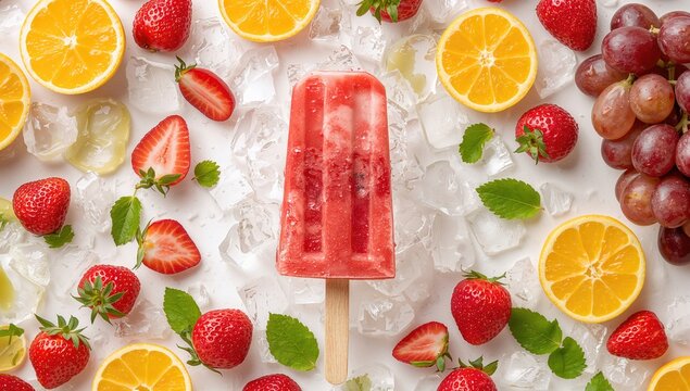 Refreshing fruity summer ice pops with watermelon and mixed fruits