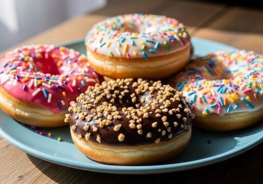 Indulge in vibrant, irresistible donuts featuring colorful sprinkles and rich chocolate, perfect for celebrations, coffee breaks, and sweet cravings.