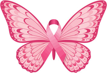 Fototapeta premium Pink butterfly with awareness ribbon symbolizing hope and support