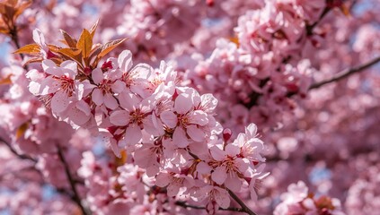 Background of blooming pink flowers in spring