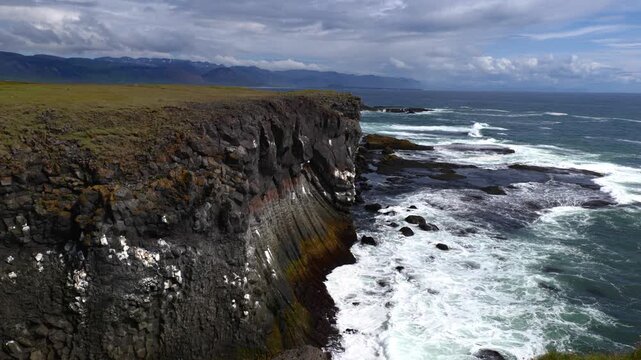 Arnarstapi basalt rocks  in atlantic ocean in Iceland