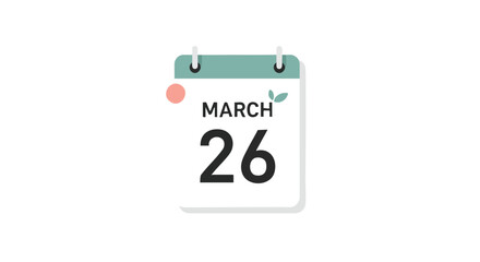 Reminder of March 26 with Minimalist Calendar Icon for Scheduling Events and Appointments Planning  with a Delicate Design with Pastel Tones on a