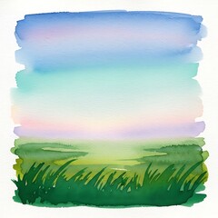 Obraz premium Watercolor landscape with sky grass and rolling hills in nature