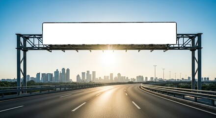 An empty highway with a billboard in the distance.