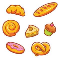 Cake cookies croissant bakery donut pastry background vector isolated