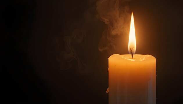 Zbliżenie zapalonej świecy na czarnym tle