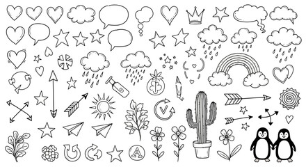Doodle Collection Hand-Drawn Icons of Nature, Love & Weather
