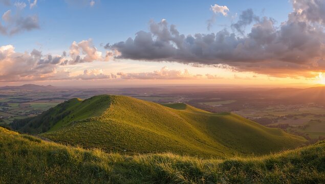 Breathtaking view of elevated terrains and peaks under a dramatic cloudy sky - Powered by Adobe