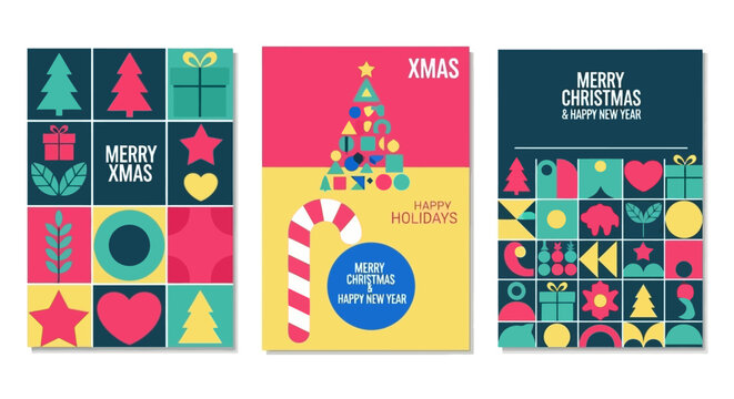 Festive Geometric Christmas Holiday Card Set Design for Seasonal Greetings