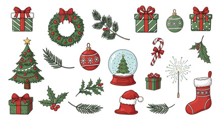 Festive Christmas icons illustration in vector format