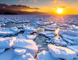 Frozen expanse at sunset