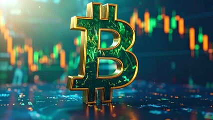 Shimmering digital currency symbol set against a dynamic financial market graph, representing the evolving landscape of blockchain technology, digital assets, and global investment trends - Powered by Adobe