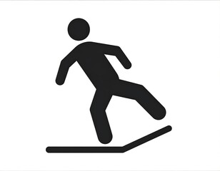 Simple black silhouette of a person falling while skiing