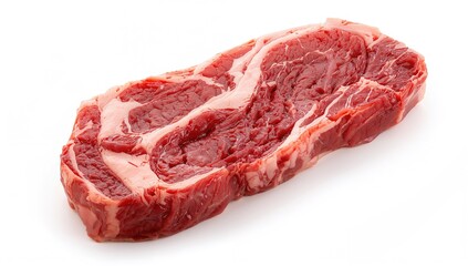 Raw Porterhouse T-bone steak of beef, displayed on a white backdrop