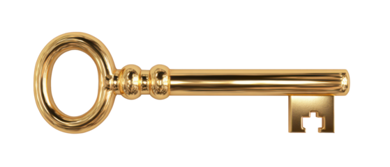 Golden Key Symbolizing Success and Opportunity in Real Estate Isolate on Transparent Background, png