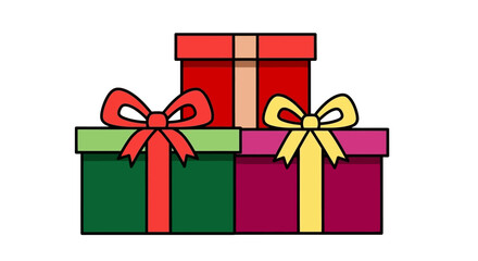 Stack of gift boxes with colorful bows, presents for Christmas