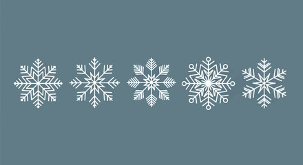 Elegant Collection of Decorative White Snowflake Vector Graphics on Blue