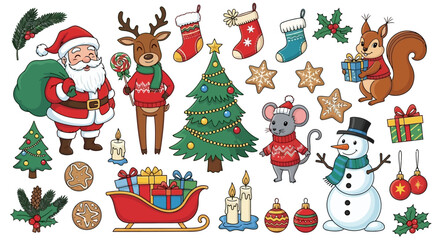 Festive Christmas Cheer Delightful Cartoon Icons for Holiday Designs