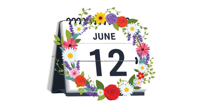 Decorative Floral Calendar Displaying June 12th Celebrating Milestones and Special Occasions with Nature
