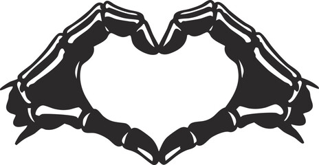 two skeleton hands forming a heart shape with fingers

