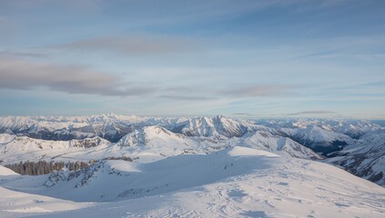 Obraz premium Winter Scene of a Majestic Mountain Peak Nestled Between Two Alpine Villages