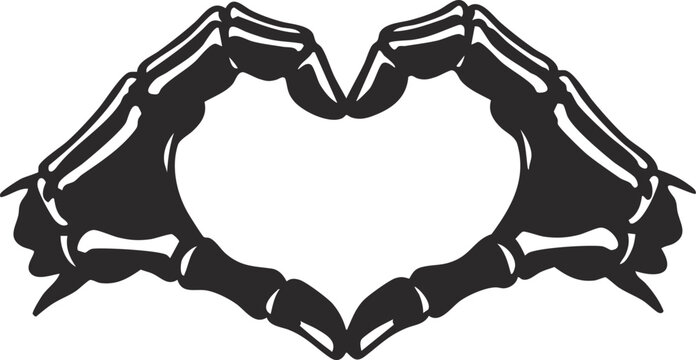 two skeleton hands forming a heart shape with fingers

